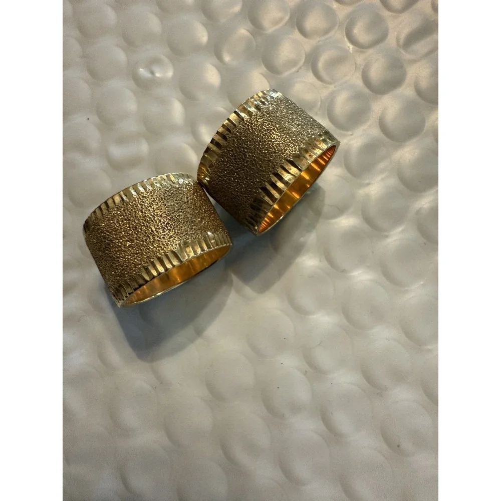 Vtg Milor Italy 925 Vermeil Textured Wide Sterling‎ Cuff Rings Pair 23.4g